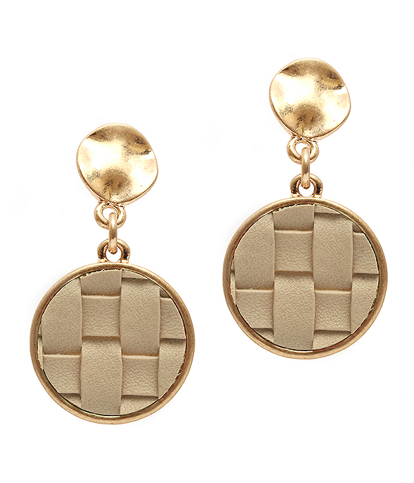 Woven leatherette disc drop earring