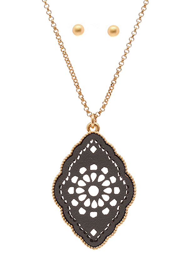 Metal leather filigree pendant necklace set