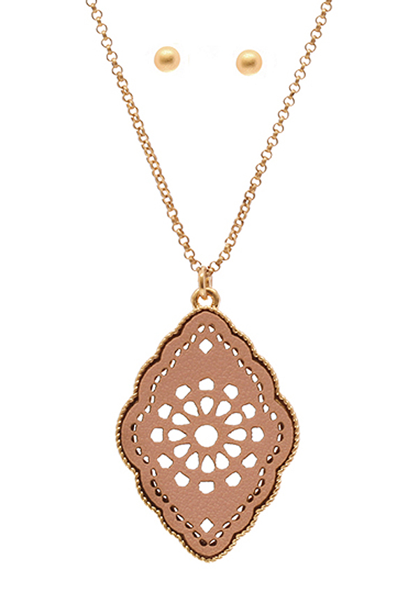 Metal leather filigree pendant necklace set