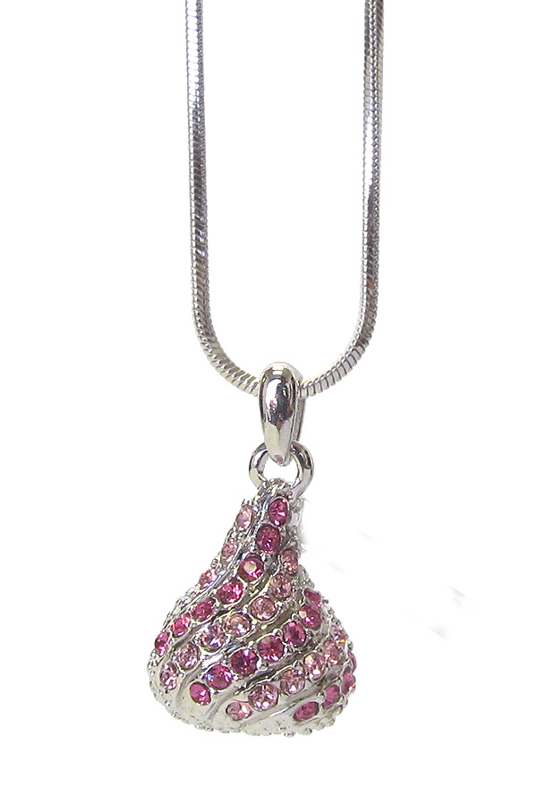 WHITEGOLD PLATING CRYSTAL STUD ICE CHOCOLATE PENDANT NECKLACE -valentine