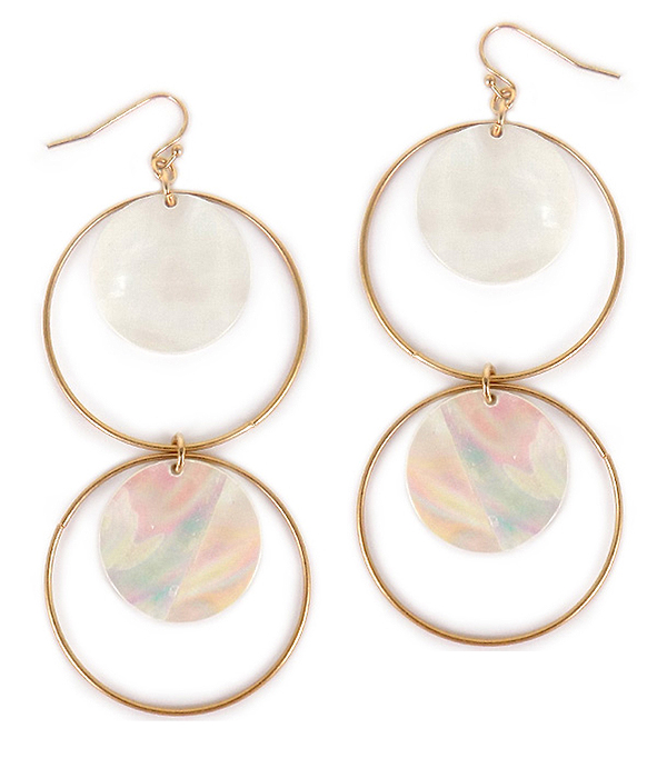 SHELL DISC AND METAL RING DROP EARRING