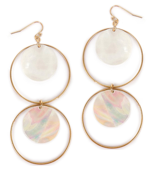 Shell disc and metal ring drop earring