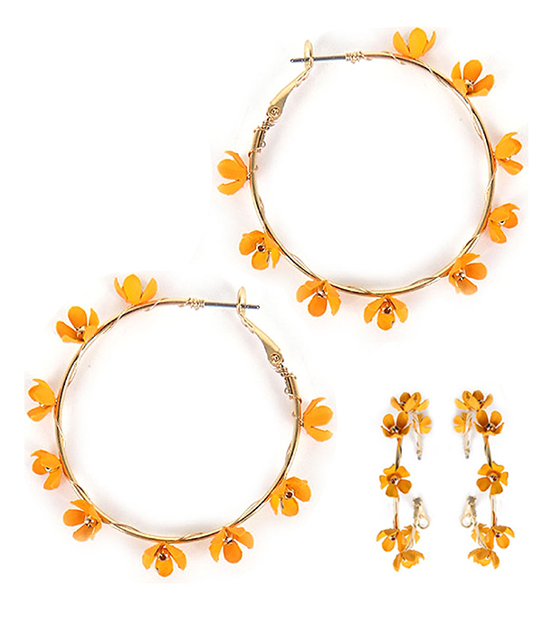 Multi flower fringe hoop earring