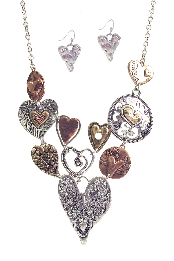 Multi heart link bib necklace set -valentine