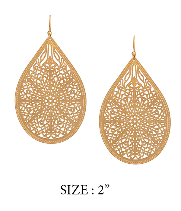 PAPER THIN METAL FILIGREE TEARDROP EARRING