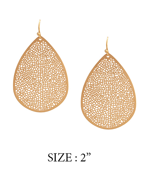 PAPER THIN METAL FILIGREE TEARDROP EARRING