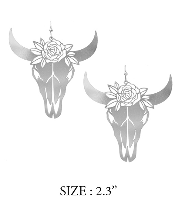 Paper thin metal filigree long horn earring