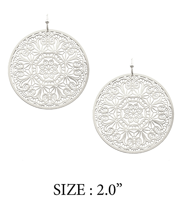 Paper thin metal filigree disc earring