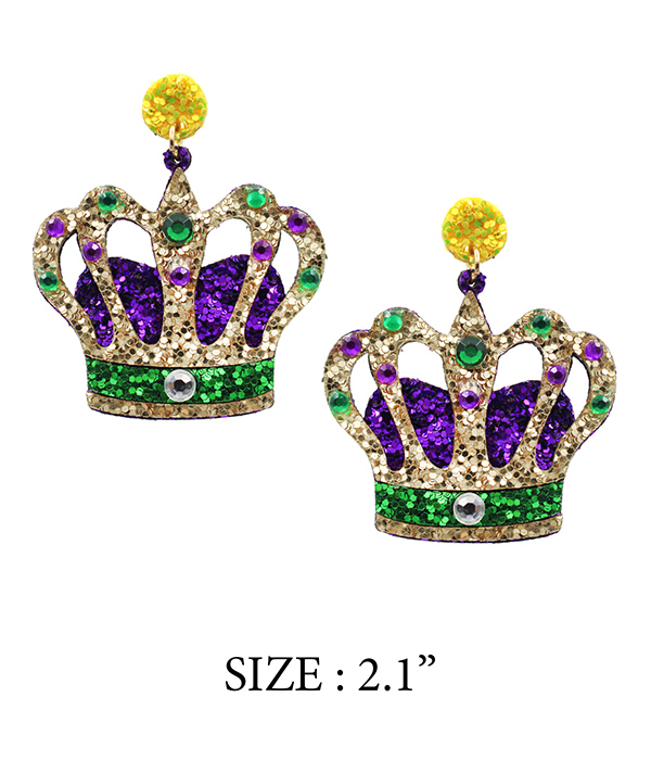 Mardi gras theme glittering earring - crown