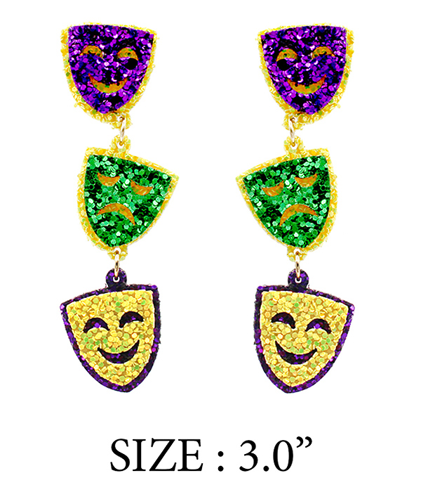 MARDI GRAS THEME GLITTERING EARRING - FACE MASK