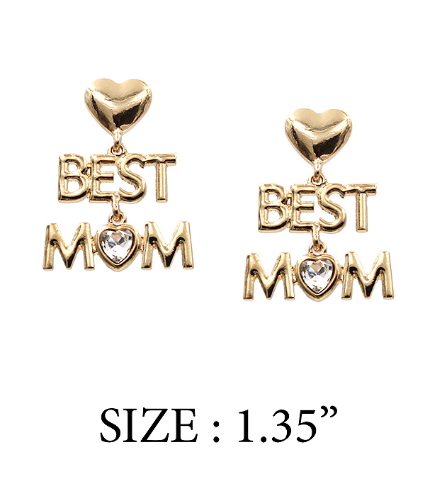 Mother day theme heart earring - best mom