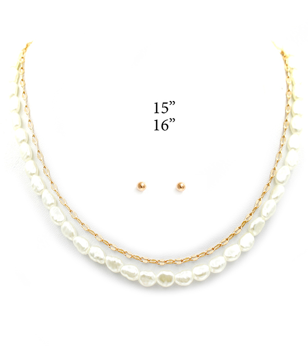 Double layer pearl necklace set