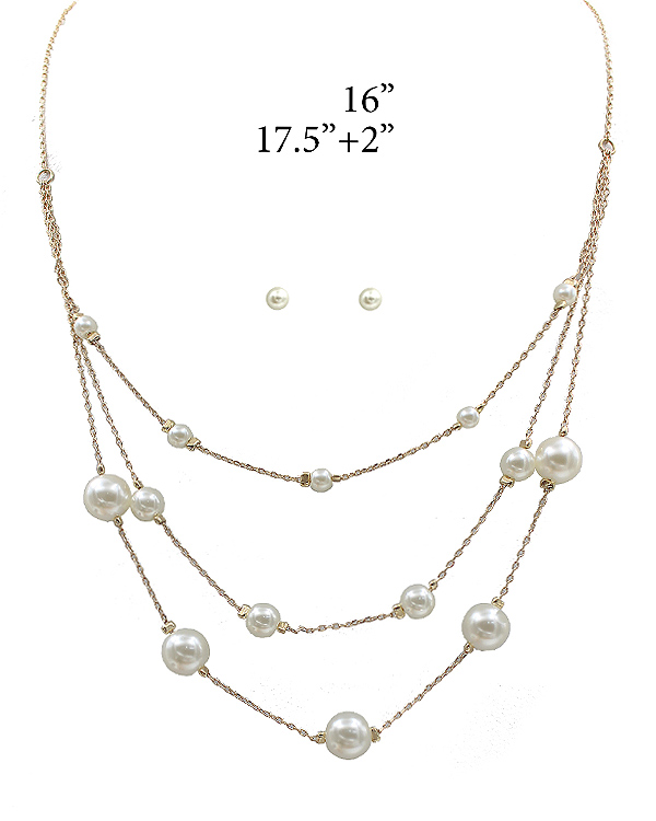 TRIPLE LAYER PEARL CHAIN NECKLACE SET