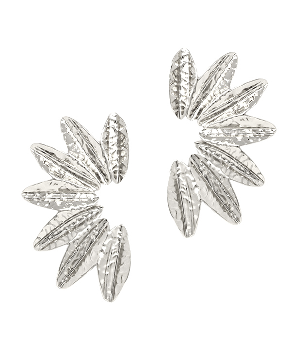 Textured metal feather earring