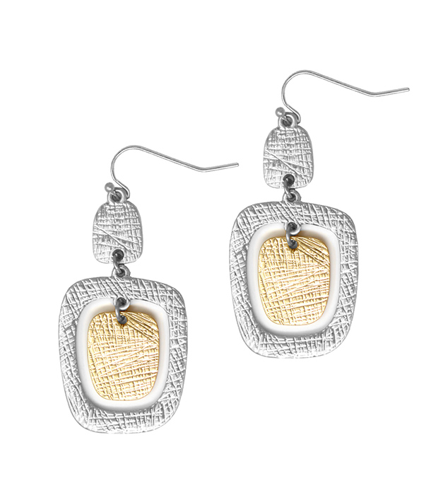 SCRATCH METAL RECTANGLE DISC EARRING