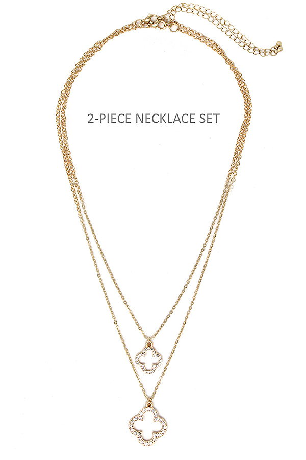 Double layer chain quatrefoil pendant necklace
