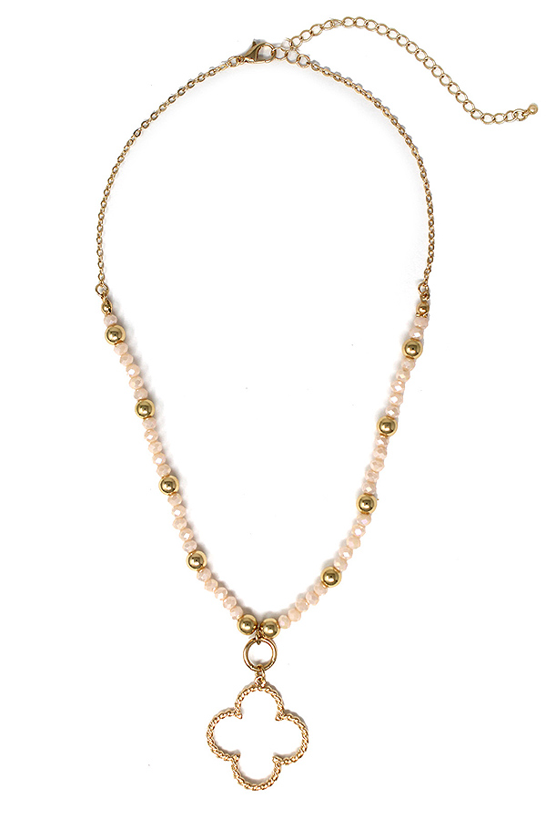 QUATREFOIL PENDANT AND MULTI FACET STONE BEAD CHAIN NECKLACE