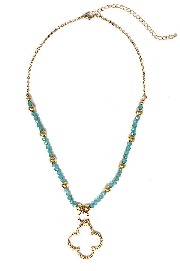 QUATREFOIL PENDANT AND MULTI FACET STONE BEAD CHAIN NECKLACE