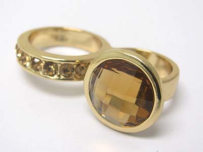 Crystal and facet glass dual finger ring 