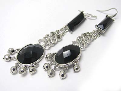 Facet stone and metal chain and ball drop earirng