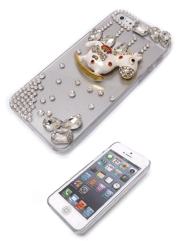 Multi crystal with crystal glass with crystal metal toy horse on cellphone case -hard case for iphone 5