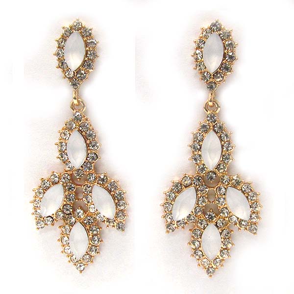 Crystal textred metal with leafs glass stone drop earring