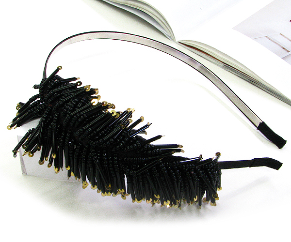 Multi seed beads line drop headband