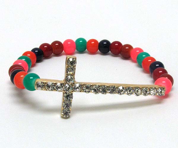 Crystal cross with multi aryly balls stretch barcelet 