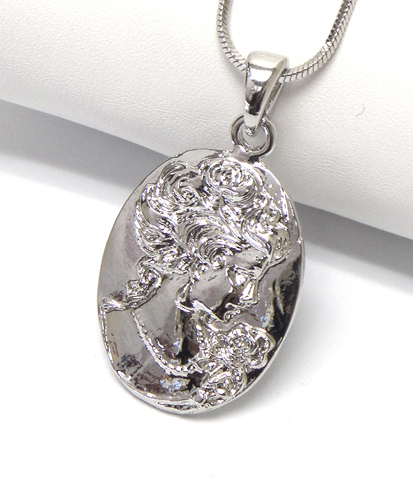 Made in korea whitegold plating crystal stud cameo pendant necklace