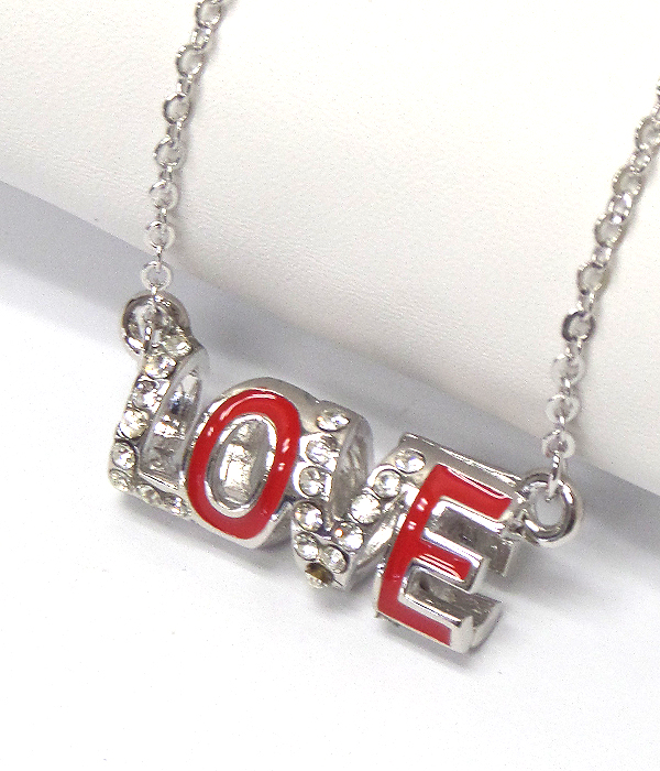 Made in korea whitegold plating crystal stud love pendant necklace