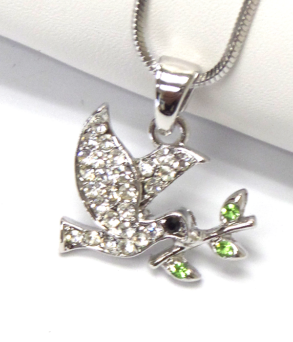 Made in korea whitegold plating crystal stud bird pendant necklace