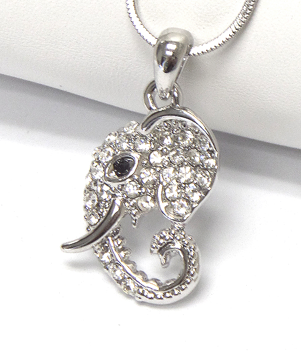 Made in korea whitegold plating crystal stud elephant pendant necklace