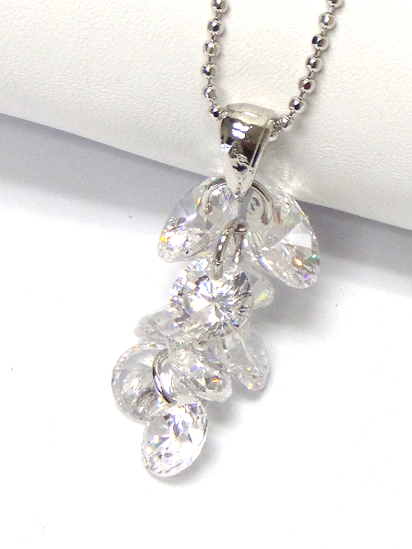 Made in korea whitegold plating crystal cluster dangle pendant necklace
