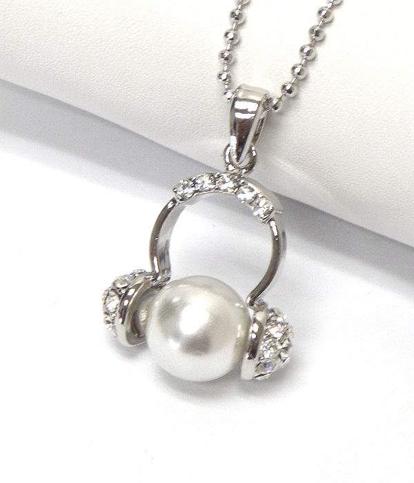 Made in korea whitegold plating crystal stud head set pearl pendant necklace