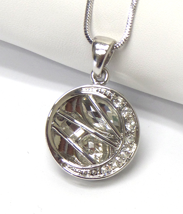 Made in korea whitegold plating crystal stud round pendant necklace