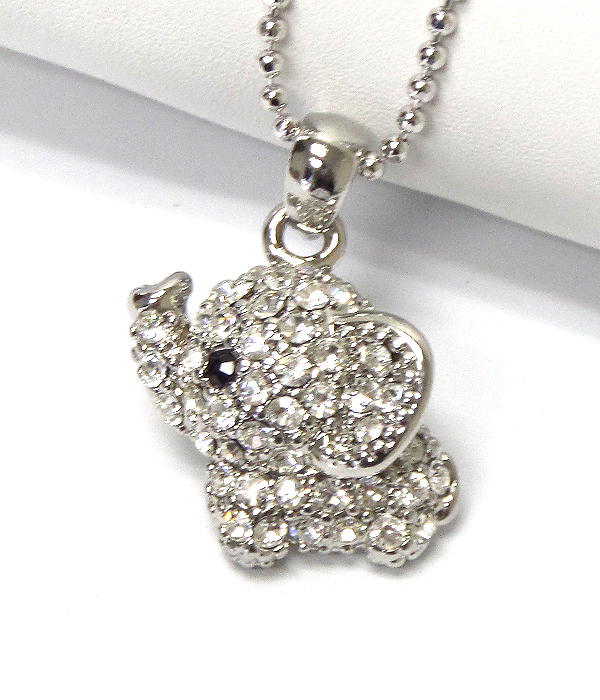 Made in korea whitegold plating crystal stud small elephant pendant necklace