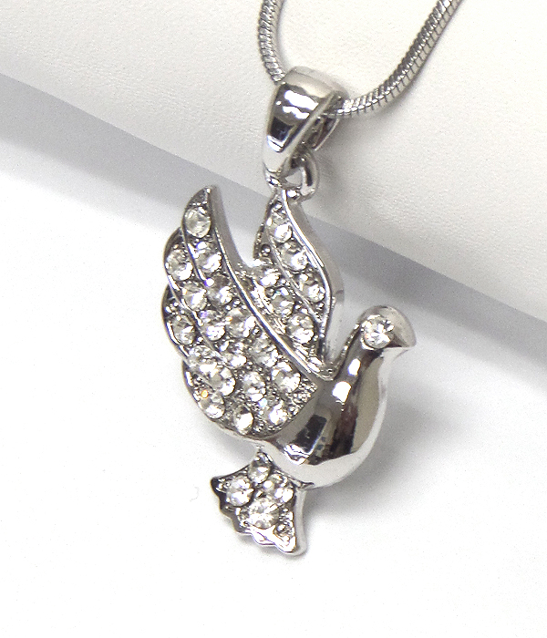 Made in korea whitegold plating crystal bird pendant necklace