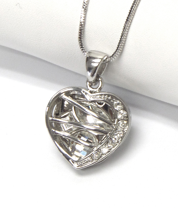 Made in korea whitegold plating crystal stud heart pendant necklace