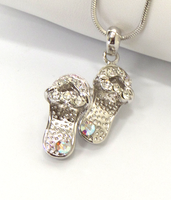 Made in korea whitegold plating crystal deco flipflop pendant necklace
