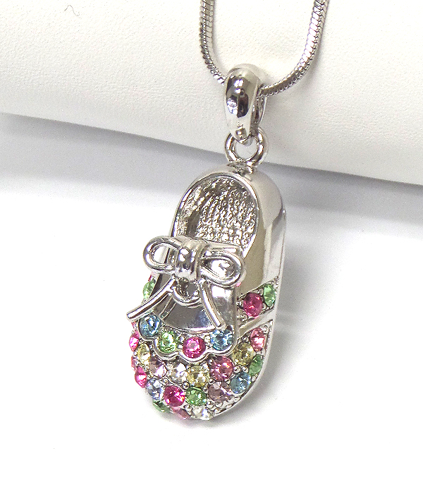 Made in korea whitegold plating crystal baby shoe pendant necklace