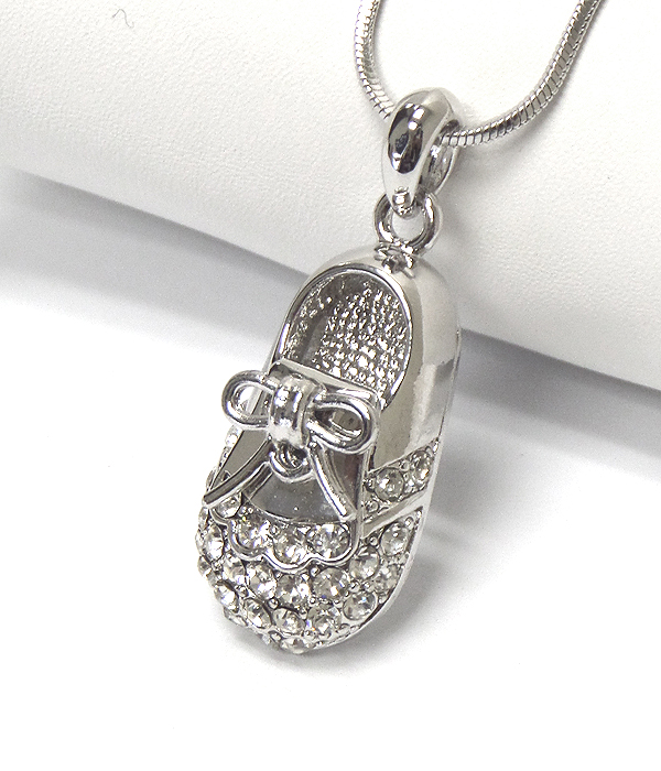 Made in korea whitegold plating crystal  baby shoe pendant necklace