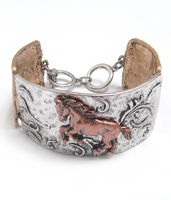 Handmade horse theme metal toggle bracelet