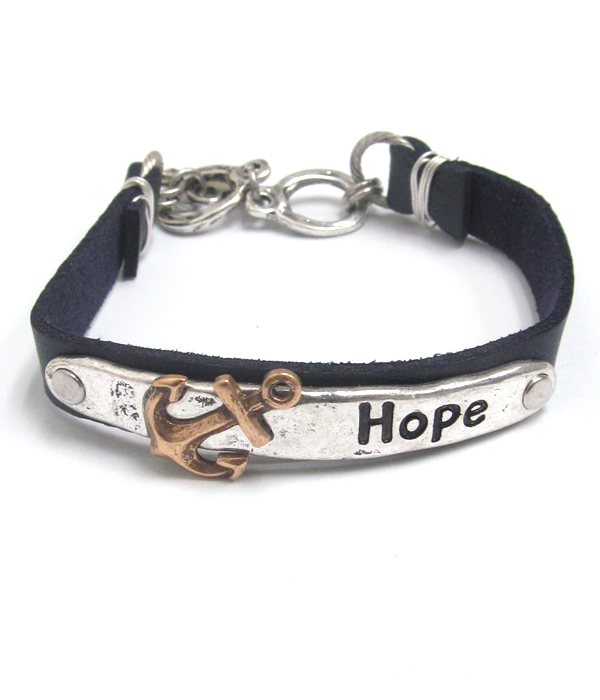 Religious inspiration leatherette band toggle bracelet - hope