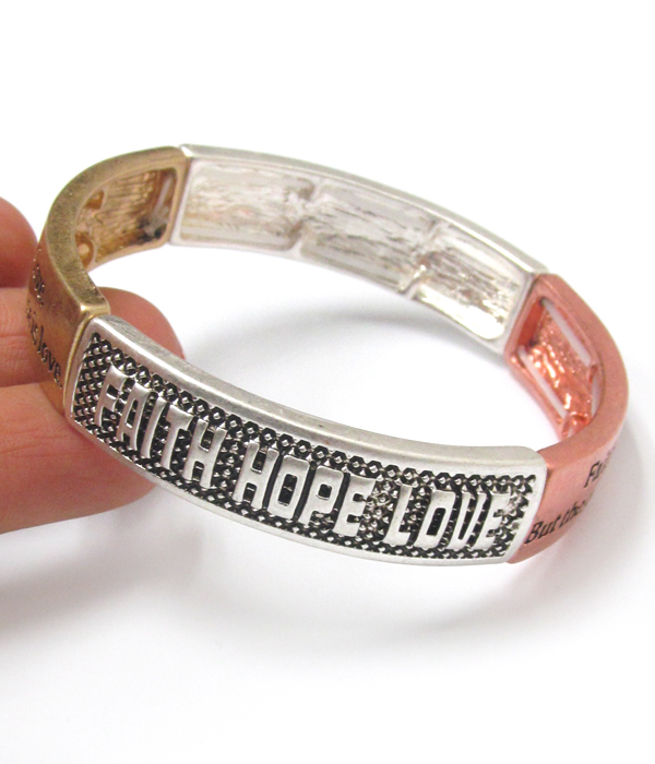 Religious inspiration message stretch bracelet - faith hope love