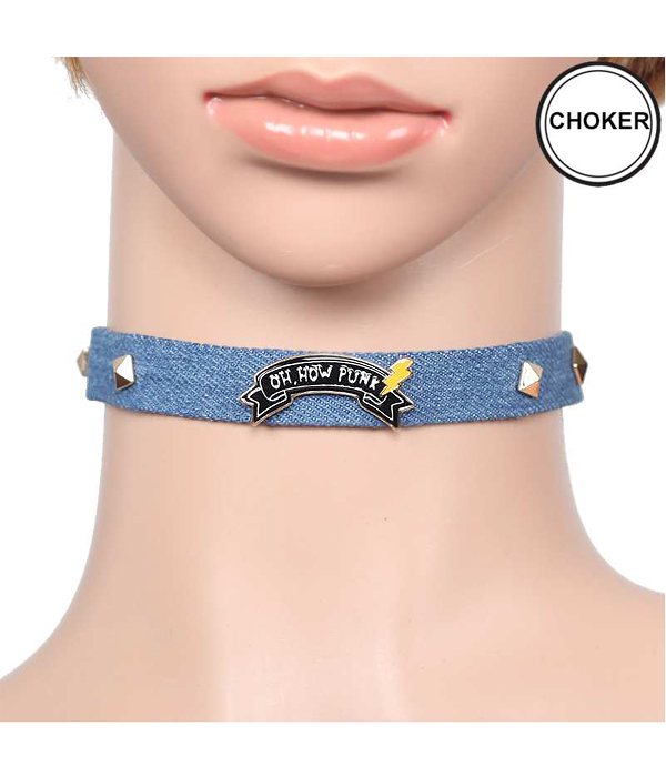 DENIM SPIKE CHOKER NECKLACE - OH HOW PUNK