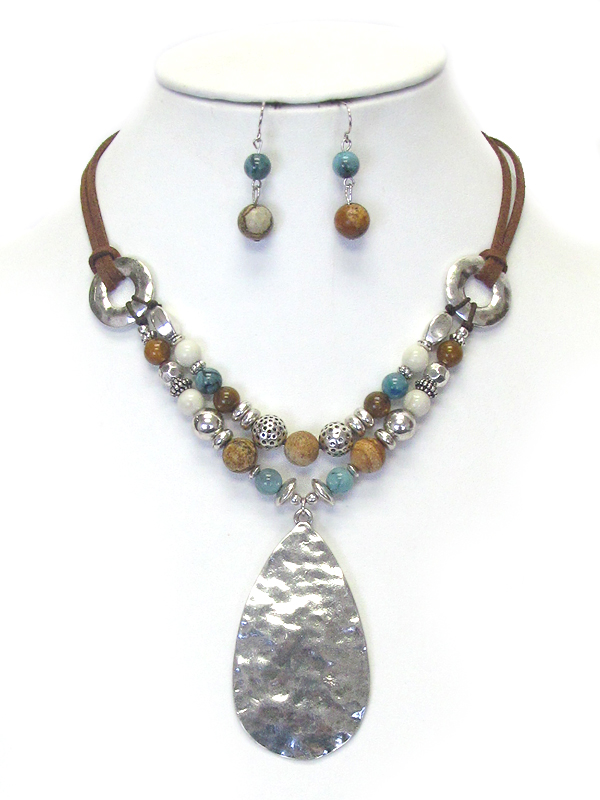 HAMMERD METAL TEARDROP AND MULTI BALL MIX CHAIN NECKLACE SET