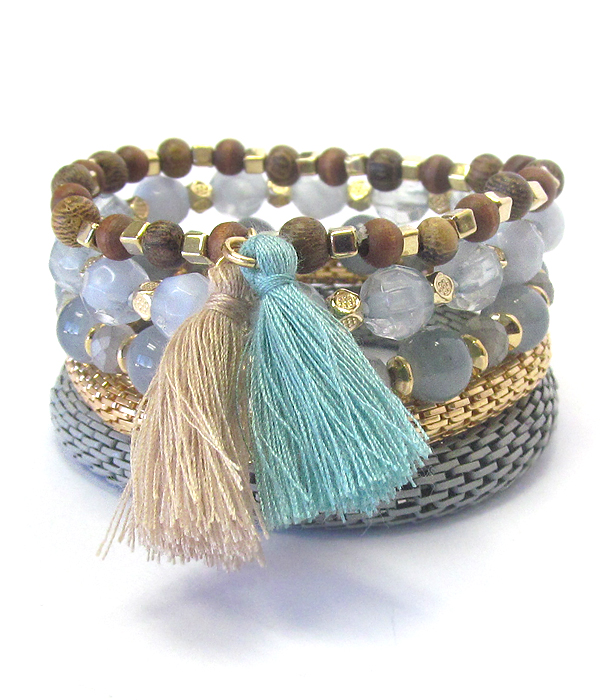 Multi metal and mixed bead mix 5 stretch bracelet set