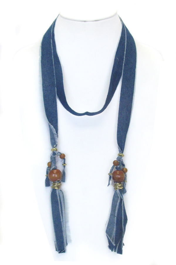 Wood ball denim free style necklace