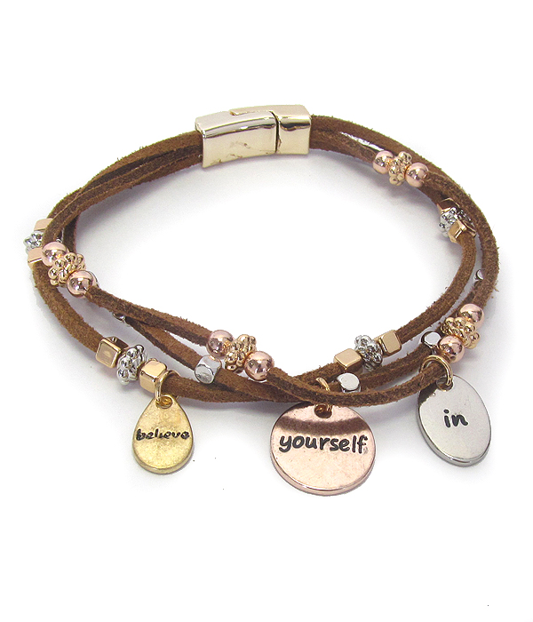 Religious inspiration multi leather magnetic bracelet - believe in yourself