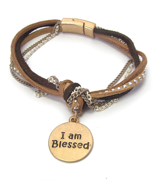 RELIGIOUS INSPIRATION MULTI LEATHER MAGNETIC BRACELET - I AM BLESSED